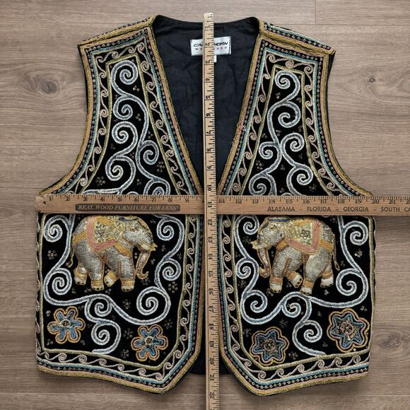 Vintage Carol Horn Workshop Beaded Elephant Vest Black Velvet M-L Festival Boho - Picture 8 of 11